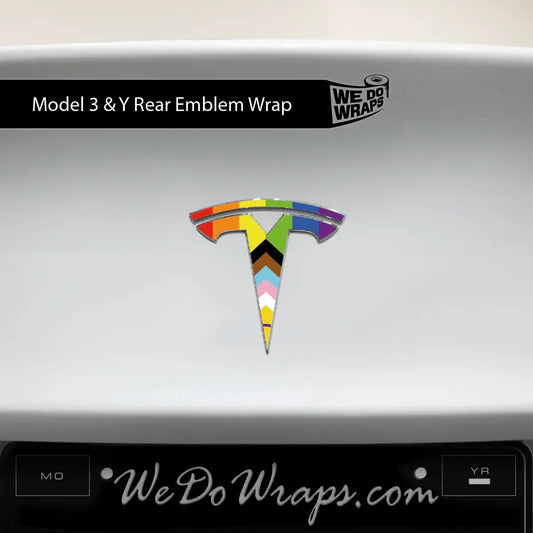 LGBTQ+ Pride Flag Tesla Emblem Decals (Front + Back) | Model 3