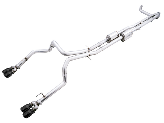 AWE Tuning 0FG Catback Split Rear Exit Exhaust for 4th Gen Silverado/Sierra 1500 6.2L (With Bumper Cutouts) - Quad Diamond Black Tips 3015-43204