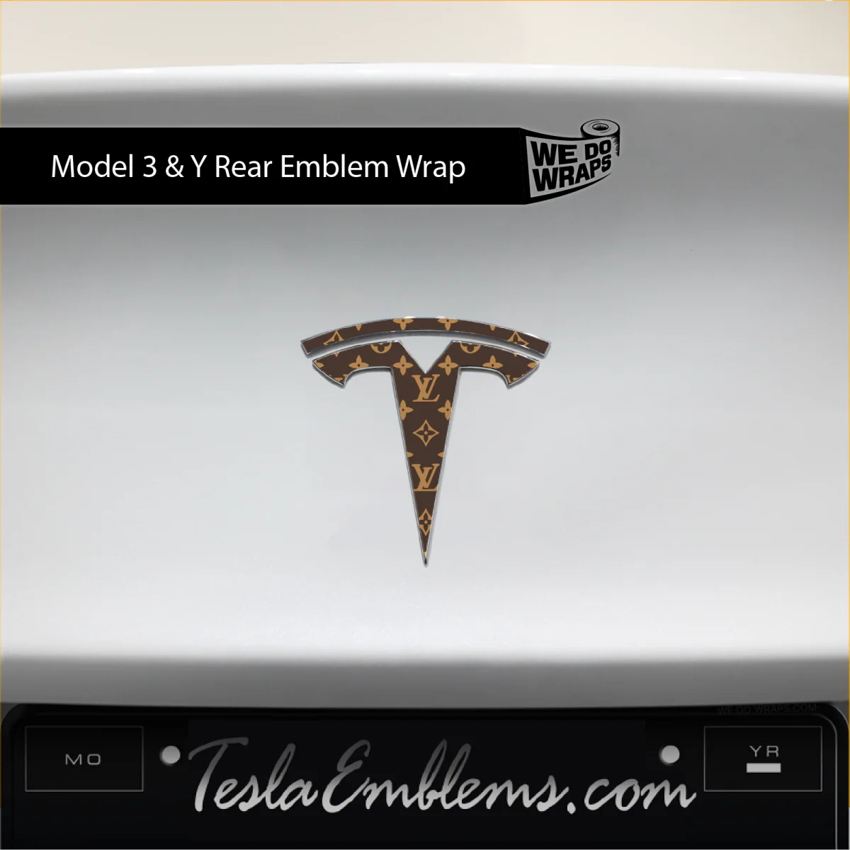 Designer LV Tesla Pattern Tesla Emblem Decals (Front + Back) | Model 3