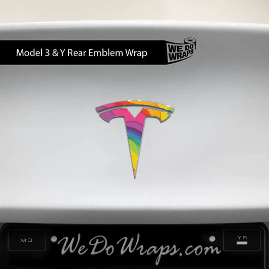 Layered Rainbow Tesla Emblem Decals (Front + Back) | Model Y