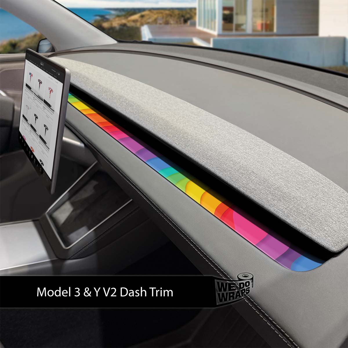 Layered Rainbow Tesla Dash Trim Wrap | Model Y 2026