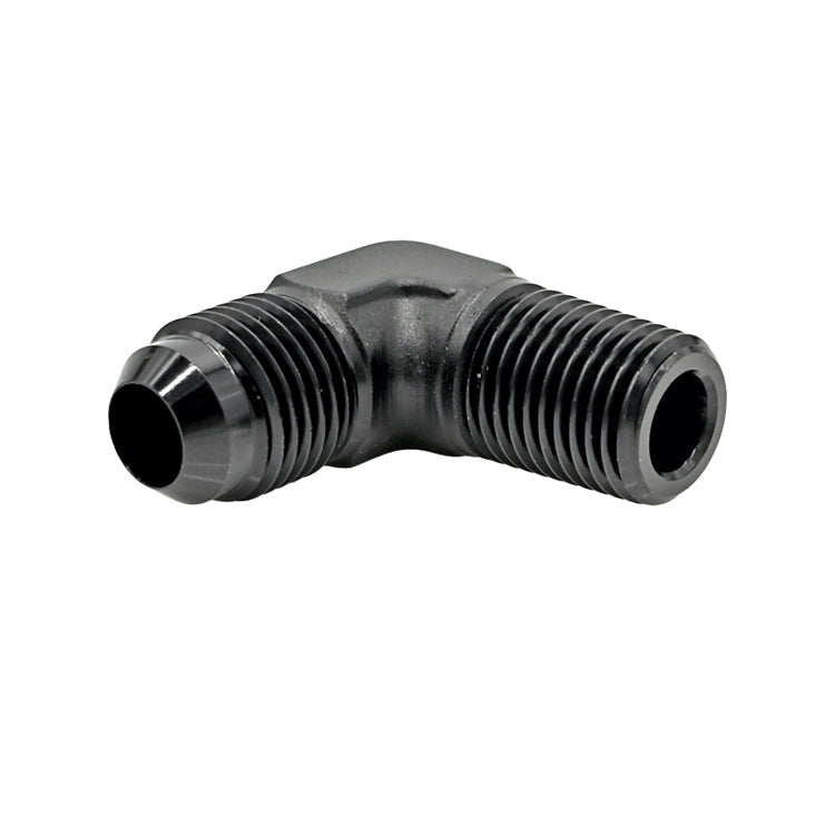 -4AN Male AN Flare to 1/8" Male NPT 90° Adapter, Black Hard Anodized