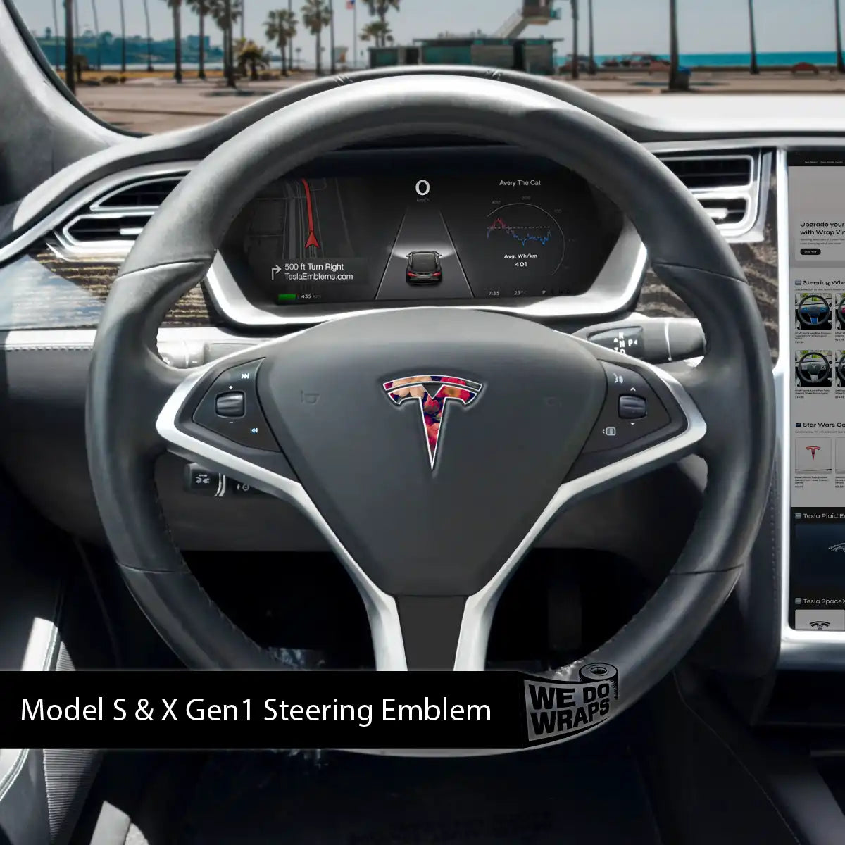 Midnight Bloom Tesla Steering Wheel Emblem Decal | Model S