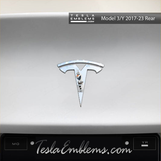 Olaf Tesla Emblem Decals (Front + Back) | Model 3