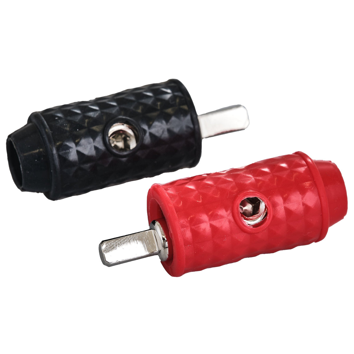 1/4-GA to 1/8-GA Amp Input Reducers with Offset Stub and Silicone Cover - BLACK/RED