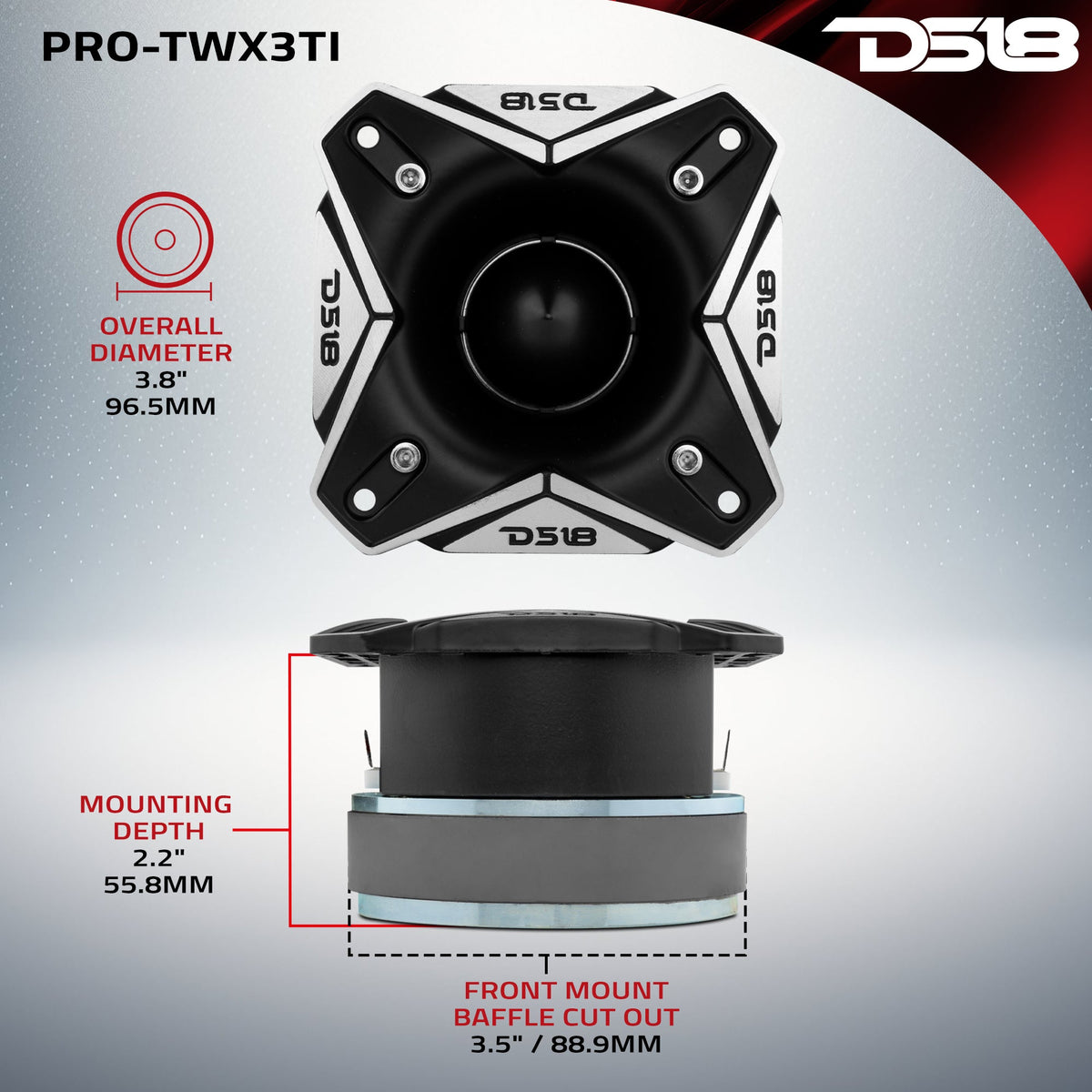 3.8" Super Bullet Tweeter | 250W RMS 1.5" Titanium 4-Ohm Vc