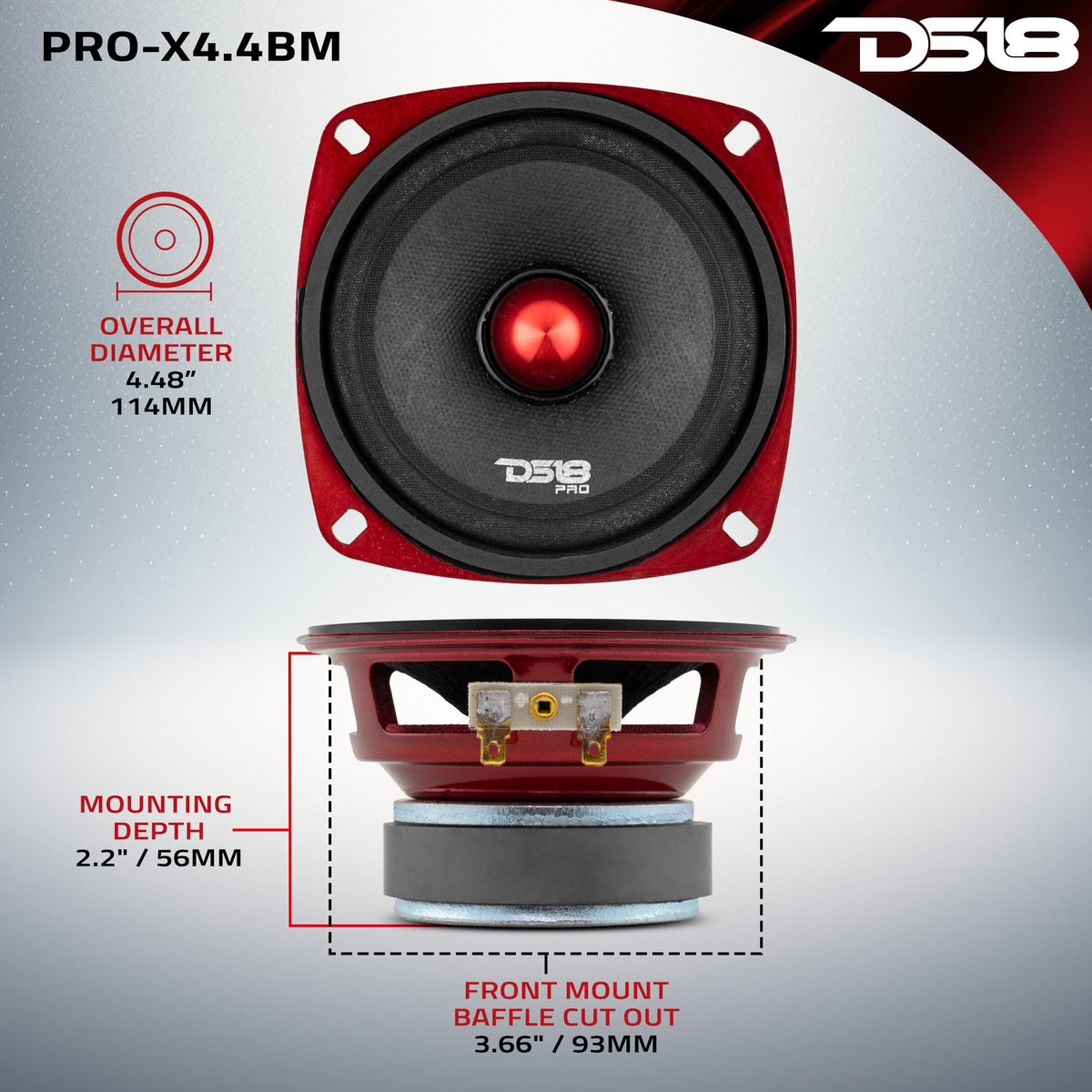 PRO-X 4" Mid-Range Loudspeaker with Bullet | 100W RMS 4-Ohm