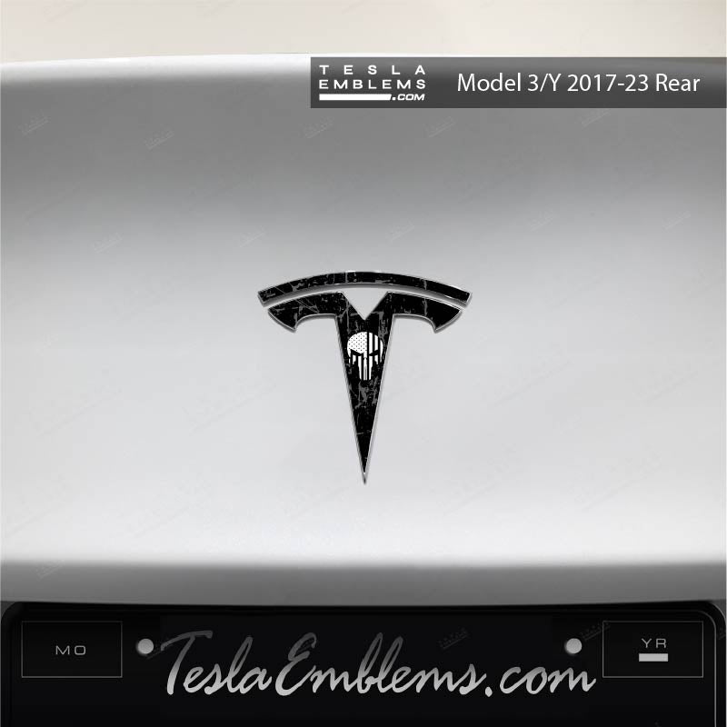 Punisher Tesla Emblem Decals (Front + Back) | Model Y