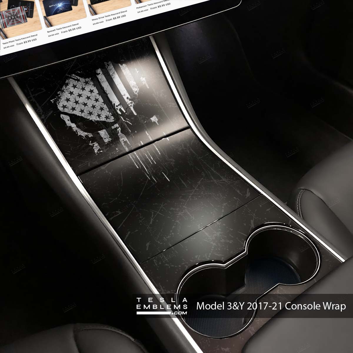 Punisher Skull | Tesla Center Console Wrap Kit | Model 3 ’17-20