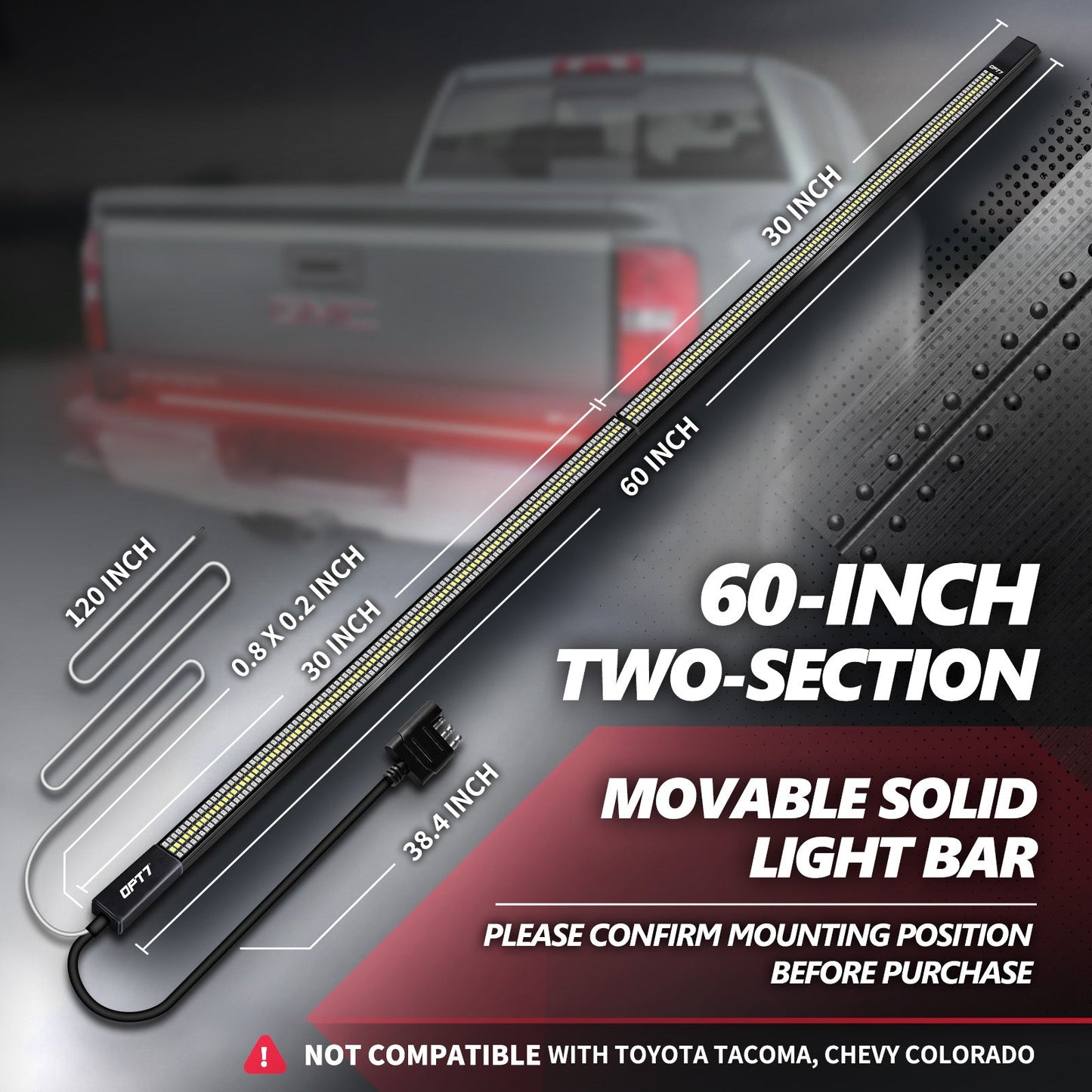 OPT7 Redline Parlux Triple Tailgate Light Bar 60" Bundle for Ford F150 15-18 Easy Connect Harness