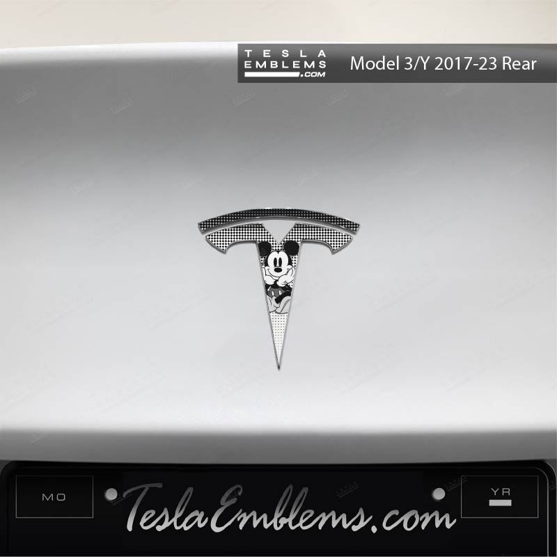 Retro Mickey Tesla Emblem Decals (Front + Back) | Model 3
