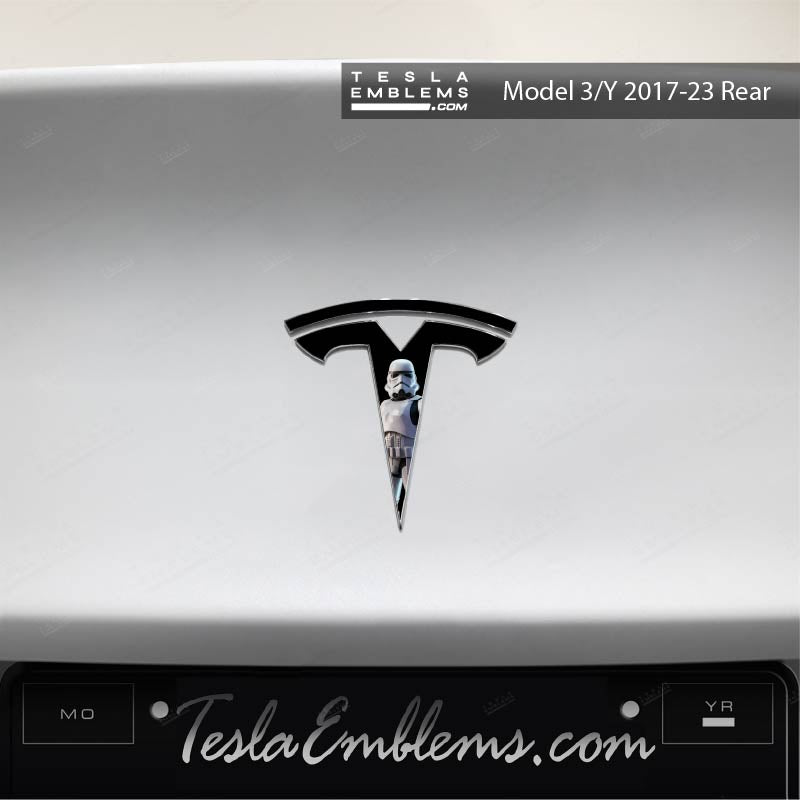 Storm Trooper Tesla Emblem Decals (Front + Back) | Model Y