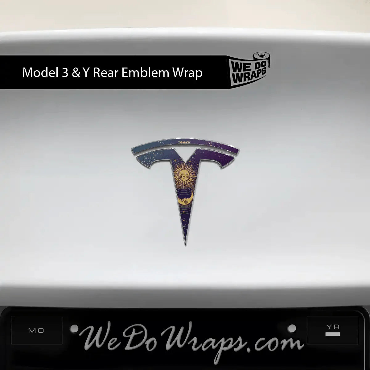 Tarot Sun and Moon Tesla Emblem Decals (Front + Back) | Model Y