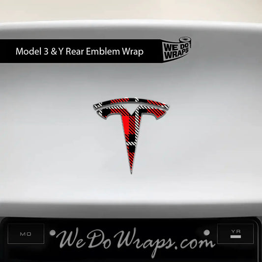 Tartan Plaid Tesla Emblem Decals (Front + Back) | Model Y
