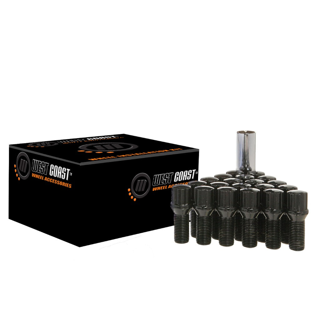 14x1.25 Conical Spline Lug Bolt 27mm 5 Lug Install Kit Black - West Coast Wheel Accessories W27025CBB