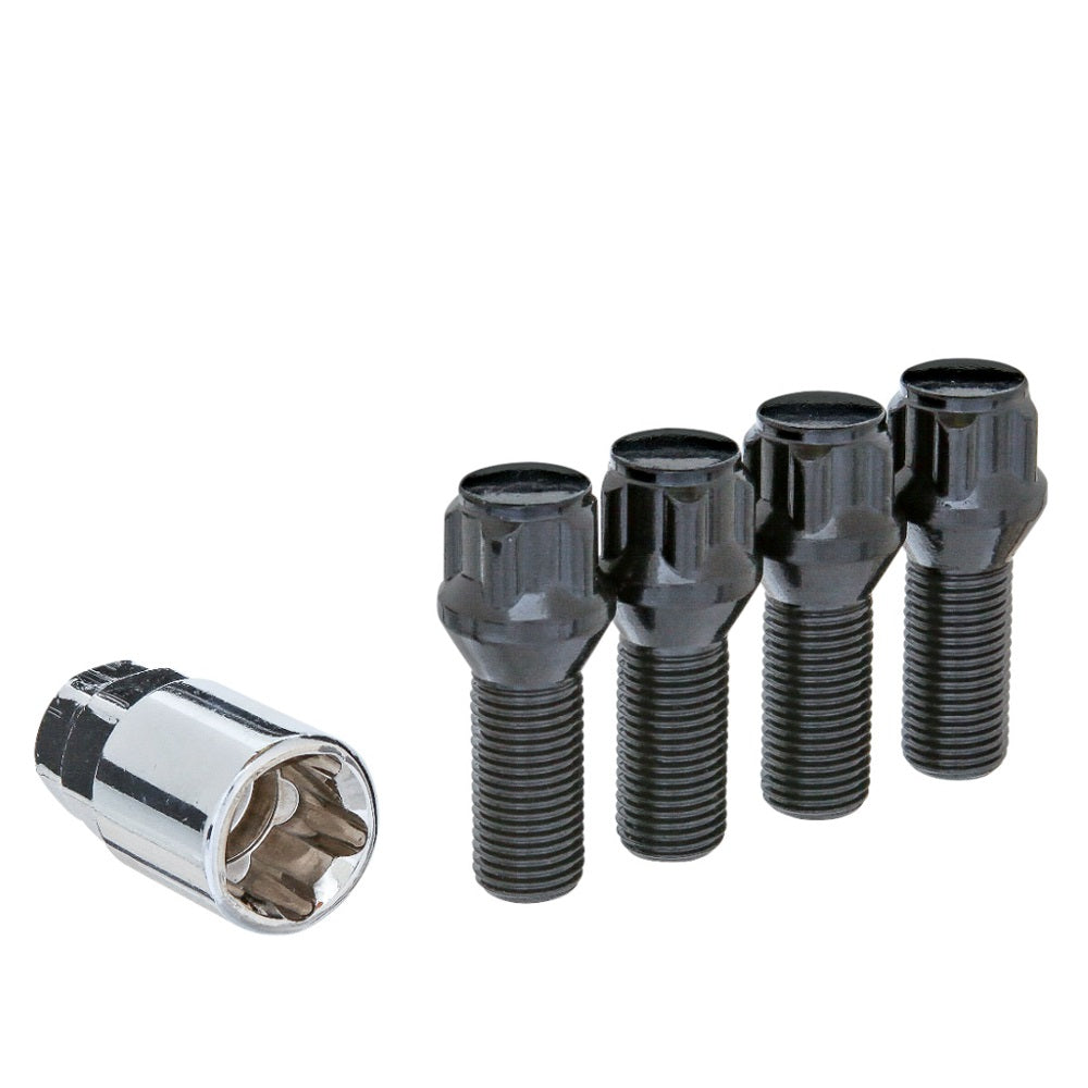 14x1.25 Conical Lug Bolt 17/19" Hex 27mm Lock Set Black - West Coast Wheel Accessories W2725CBLB