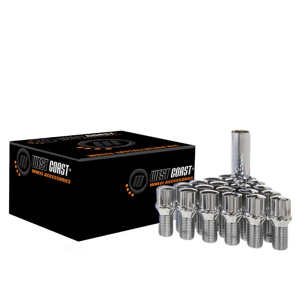 14x1.5 Conical Spline Lug Bolt 30mm 5 Lug Install Kit Chrome - 80233 - West Coast Wheel Accessories W30014CB