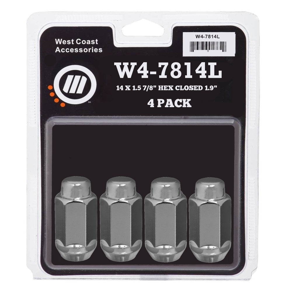 9/16" Bulge Acorn Lug Nuts 7/8" Hex 1.9" 4 Pack Chrome - West Coast Wheel Accessories W4-7896L