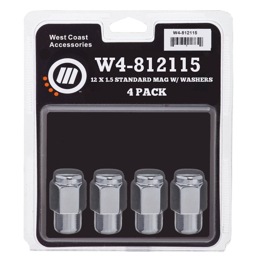 1/2" Mag Lug Nut 13/16" Hex 1.5" 0.55" Shank 4 Pack Chrome - West Coast Wheel Accessories W4-851142