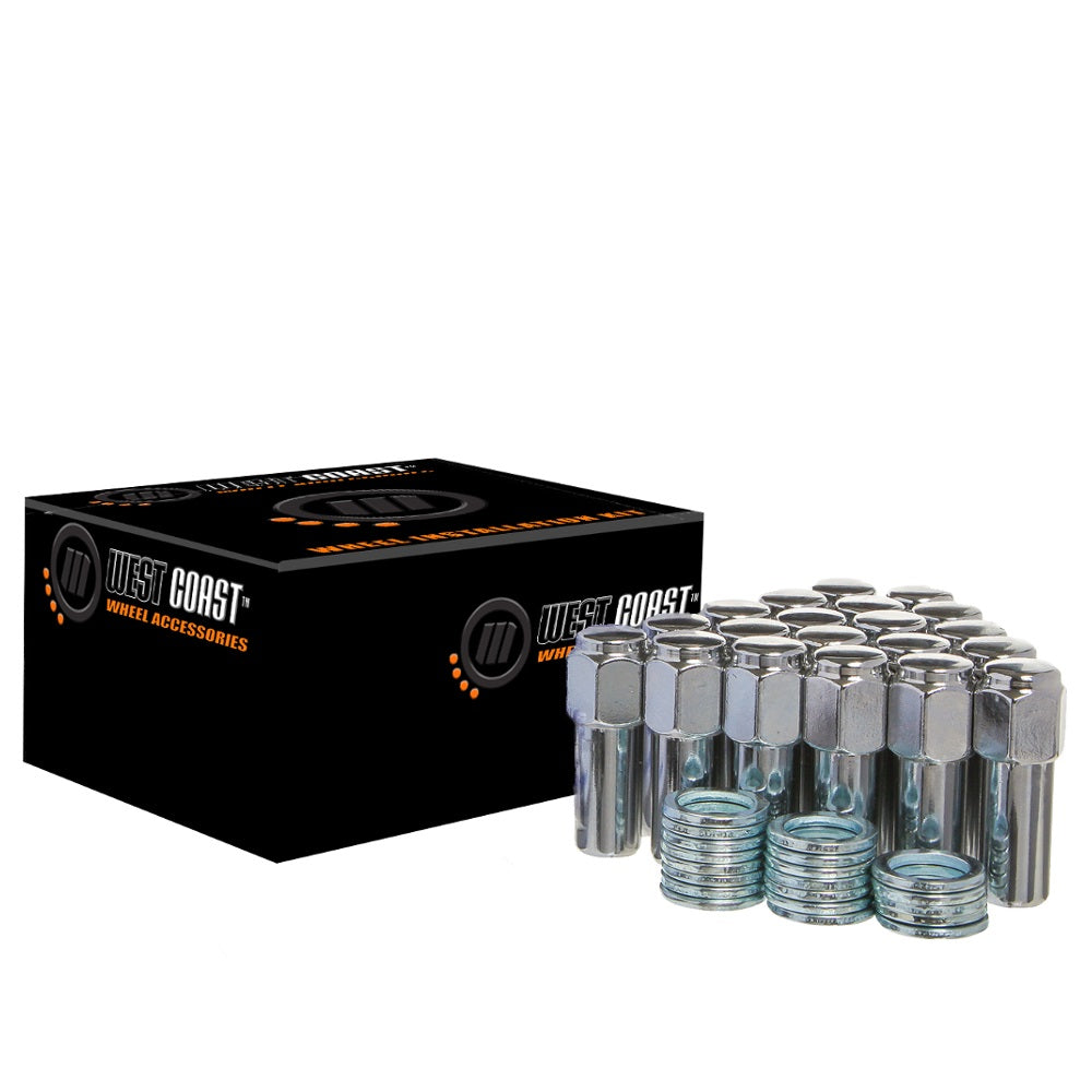 1/2" SST Mag Lug Nuts 13/16" Hex 1.38" Shank 5 Lug Install Kit Chrome - West Coast Wheel Accessories W55012SST