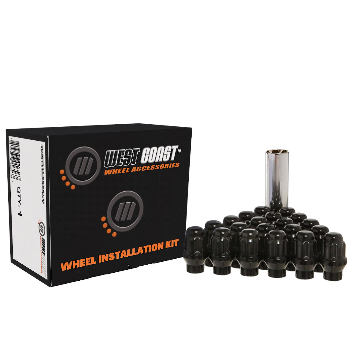 12x1.5 Bulge Acorn Spline ET Lug Nuts 1.55" 5 Lug Install Kit Black - West Coast Wheel Accessories W55015SEB
