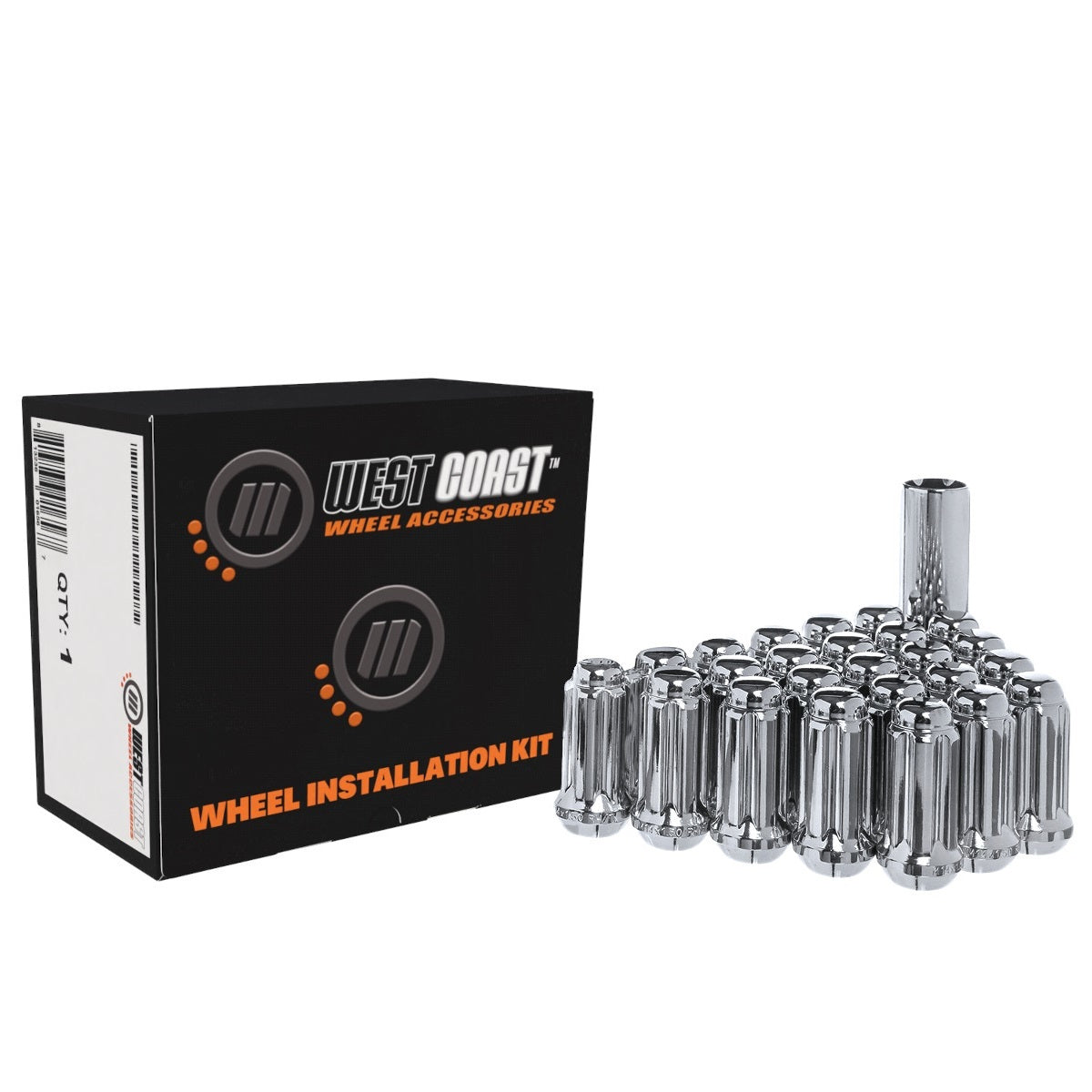 9/16" Bulge Acorn Spline Lug Nuts 1.9" 5 Lug Install Kit Chrome - West Coast Wheel Accessories W5596ST