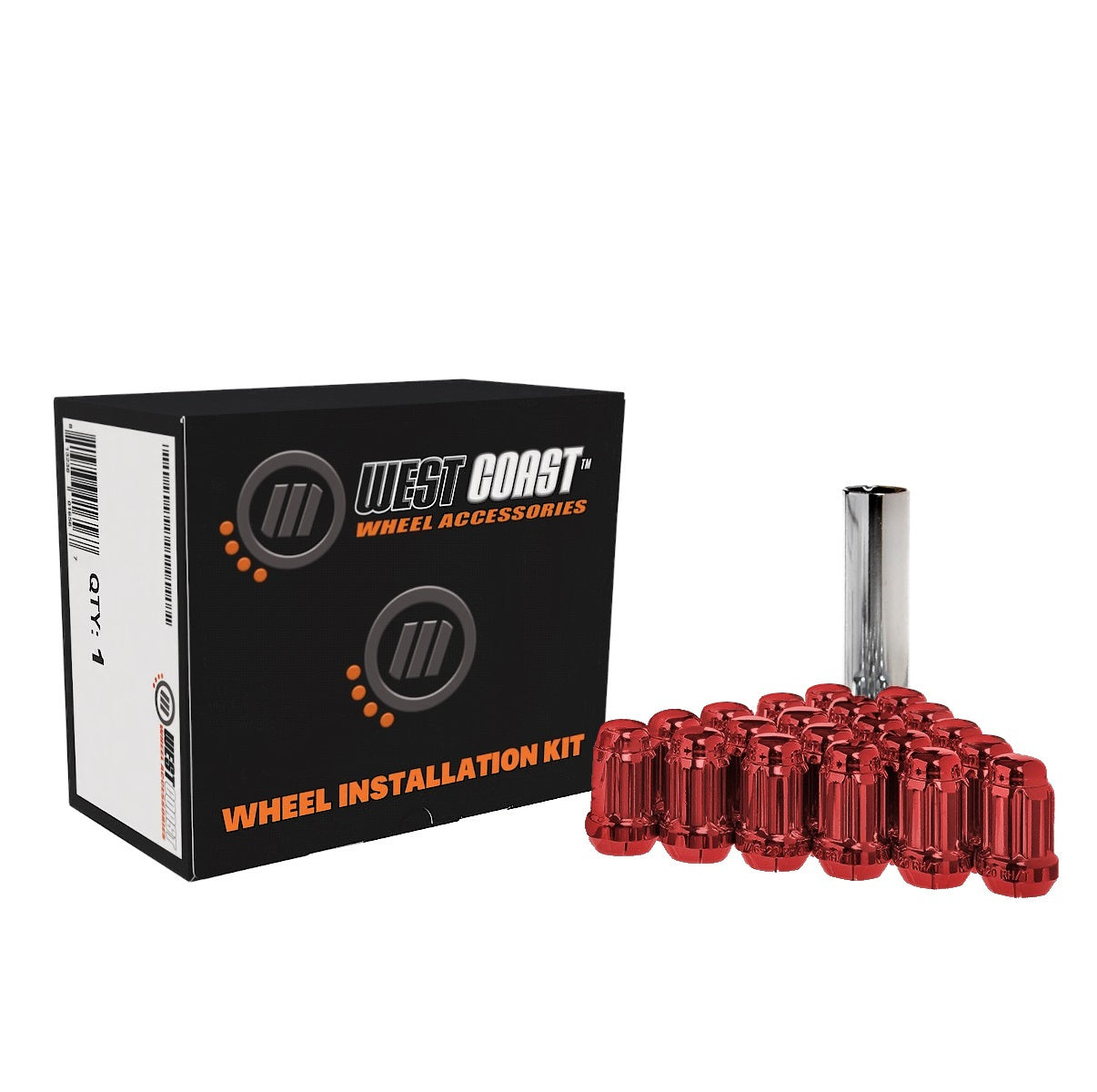 1/2" Bulge Acorn Spline Lug Nuts 1.38" 6 Lug Install Kit Red 106097 - West Coast Wheel Accessories W56012SR