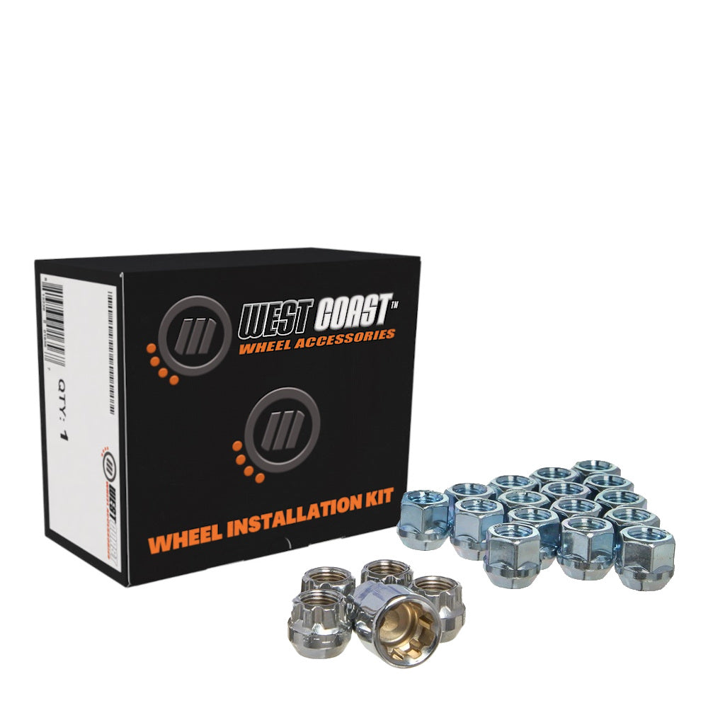 14x2.0 Open Bulge Acorn Lug Nuts 3/4" Hex 0.85" 6 Lug Install Kit Chrome - West Coast Wheel Accessories W56042O