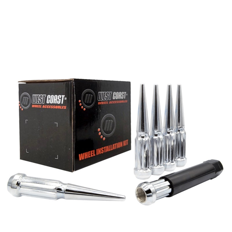 12x1.25 Spike Lug Nuts 4.37" 6 Lug Install Kit Chrome - West Coast Wheel Accessories W56125LSPKS