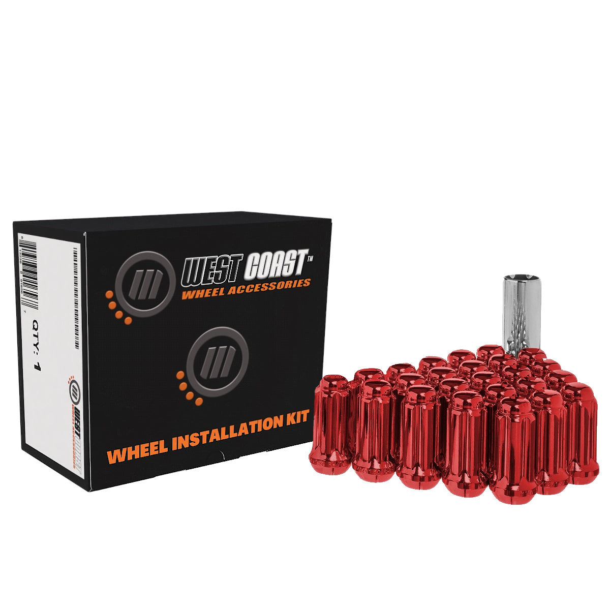 9/16" Bulge Acorn Spline Lug Nuts 1.9" 6 Lug Install Kit Red - West Coast Wheel Accessories W5696STR