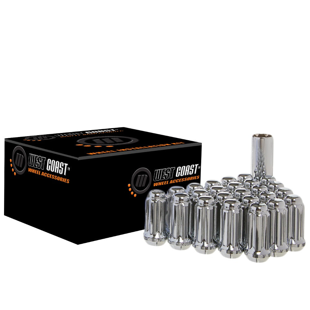 1/2" Bulge Acorn Spline Lug Nuts 1.9" 8 Lug Install Kit Chrome - West Coast Wheel Accessories W5812ST