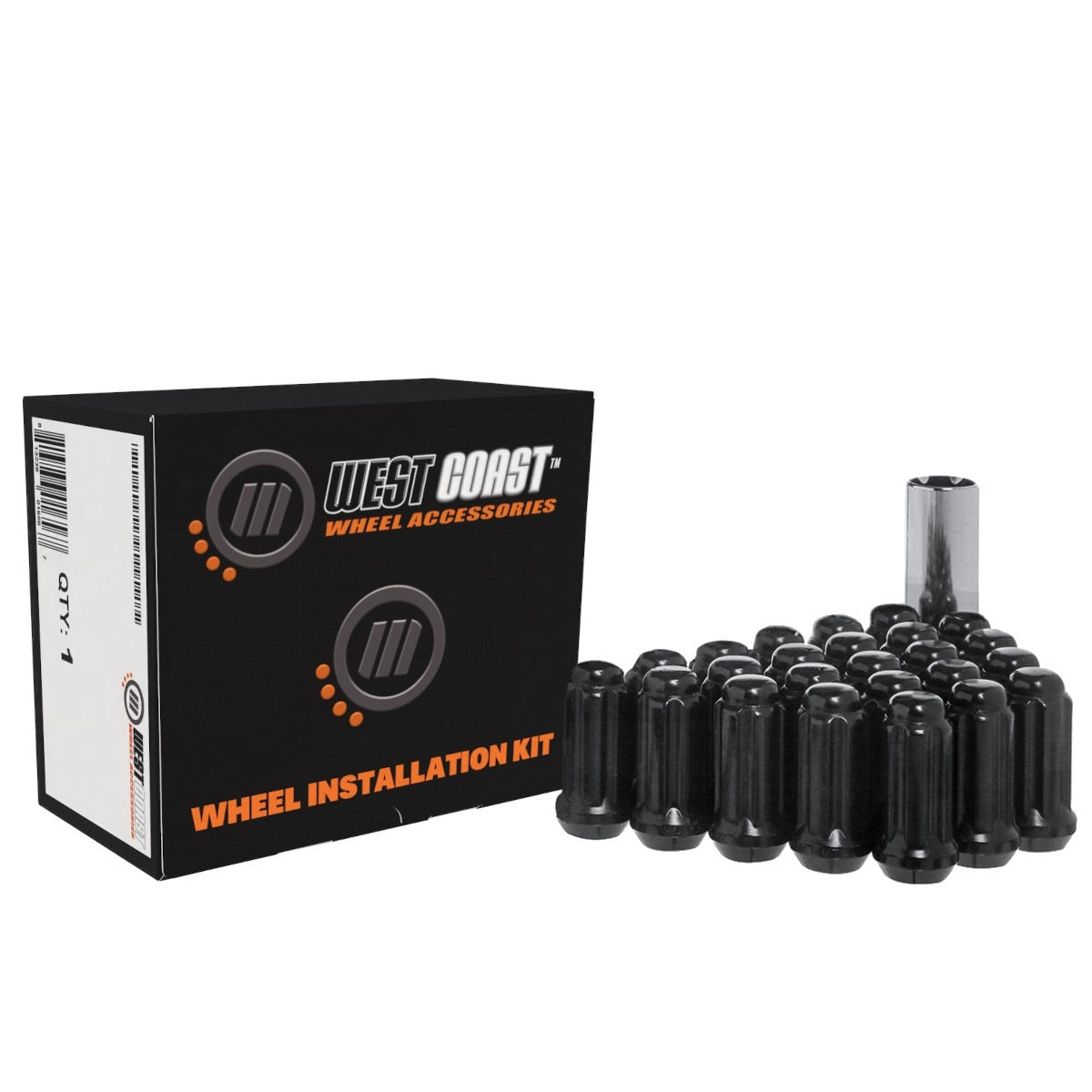 9/16" Bulge Acorn Spline Lug Nuts 1.9" 8 Lug Install Kit Black - 87336 - West Coast Wheel Accessories W5896STB