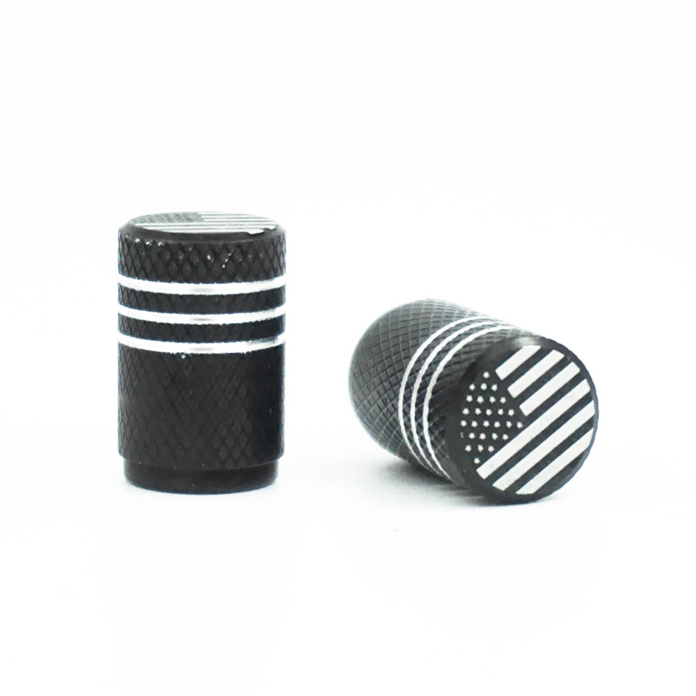 Black Aluminum Valve Cap With Flag - West Coast Wheel Accessories W9902BLF