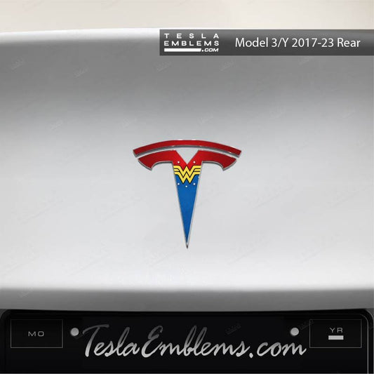 Wonder Woman Tesla Emblem Decals (Front + Back) | Model 3