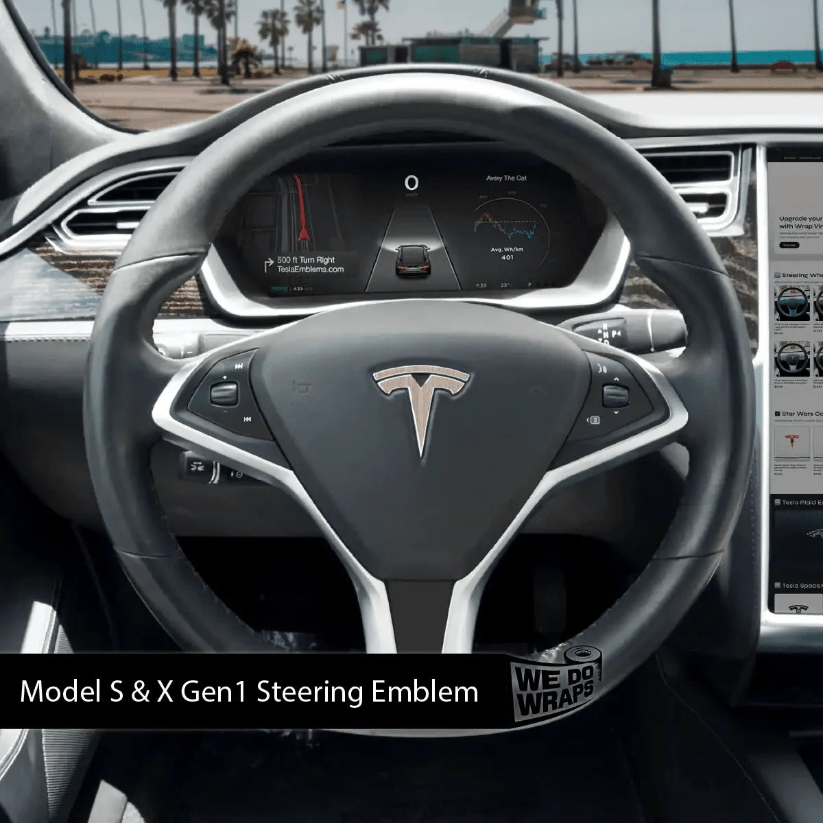 White Birch Woodgrain Tesla Steering Wheel Wrap | Model X