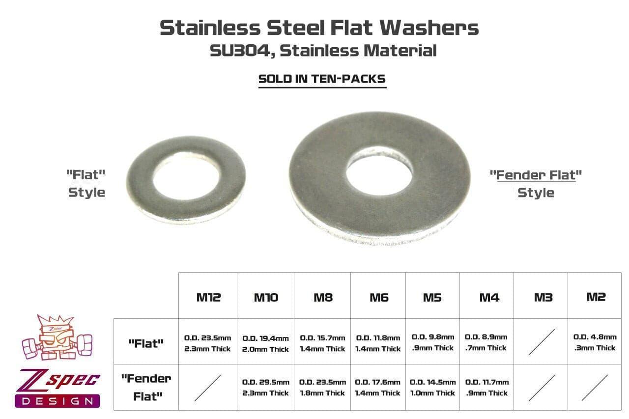 ZSPEC M2 Flat Washers, SUS304 Stainless, 10-Pack