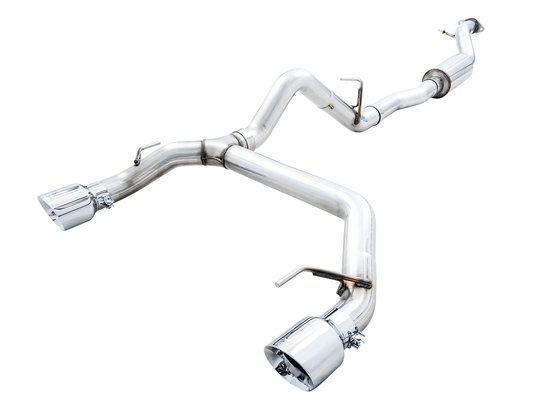 AWE Tuning 0FG Catback Exhaust for Ford Bronco with BashGuard - Dual 4.5" Chrome Silver Tips 3015-32456