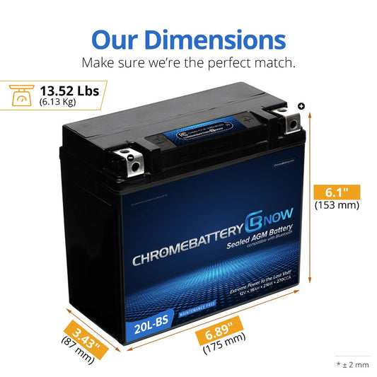 CHROME PRO BATTERY YTX20L-BS Intelligent Bluetooth Enabled Motorcycle Battery BT-M00008