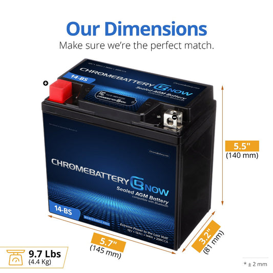 CHROME PRO BATTERY YTX14-BS Intelligent Bluetooth Enabled Motorcycle Battery BT-M00009