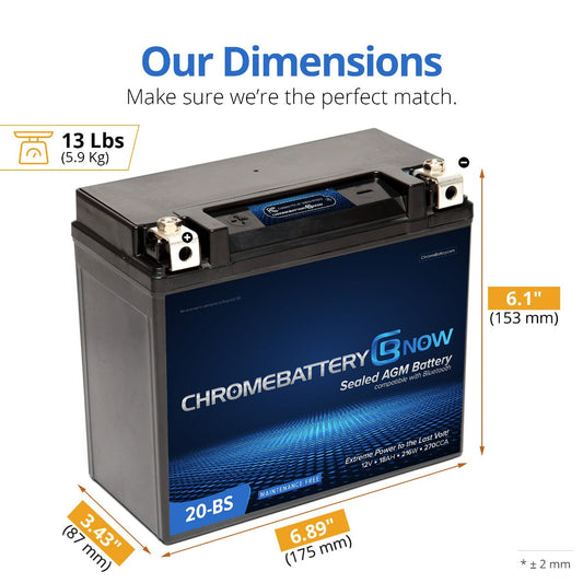 CHROME PRO BATTERY YTX20-BS Intelligent Bluetooth Enabled Motorcycle Battery BT-M00013
