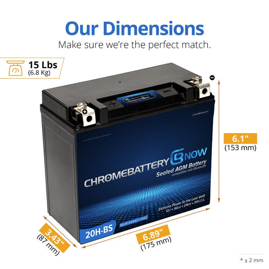 CHROME PRO BATTERY YTX20H-BS Intelligent Bluetooth Enabled Motorcycle Battery BT-M00032