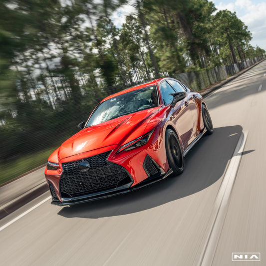 Lexus IS 500 NIA full splitter lip bodykit 5pcs (front lip, side skirts, rear apron spats) 2022-2025 in ABS or Carbon Fiber