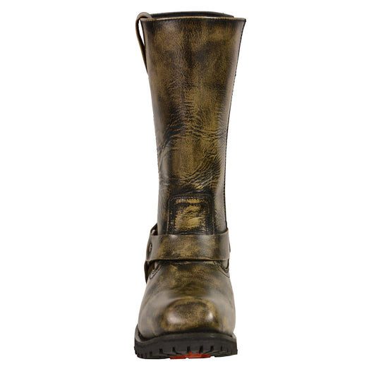 Milwaukee Leather Men's Distressed Brown Leather Wide Width 11-inch Square Toe Harness Motorcycle Boots MBM9005W