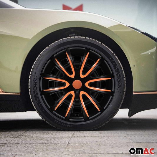 Bicolo Hub Caps Wheel Cover 15" Black Matt & Orange Full Set 4 pcs.