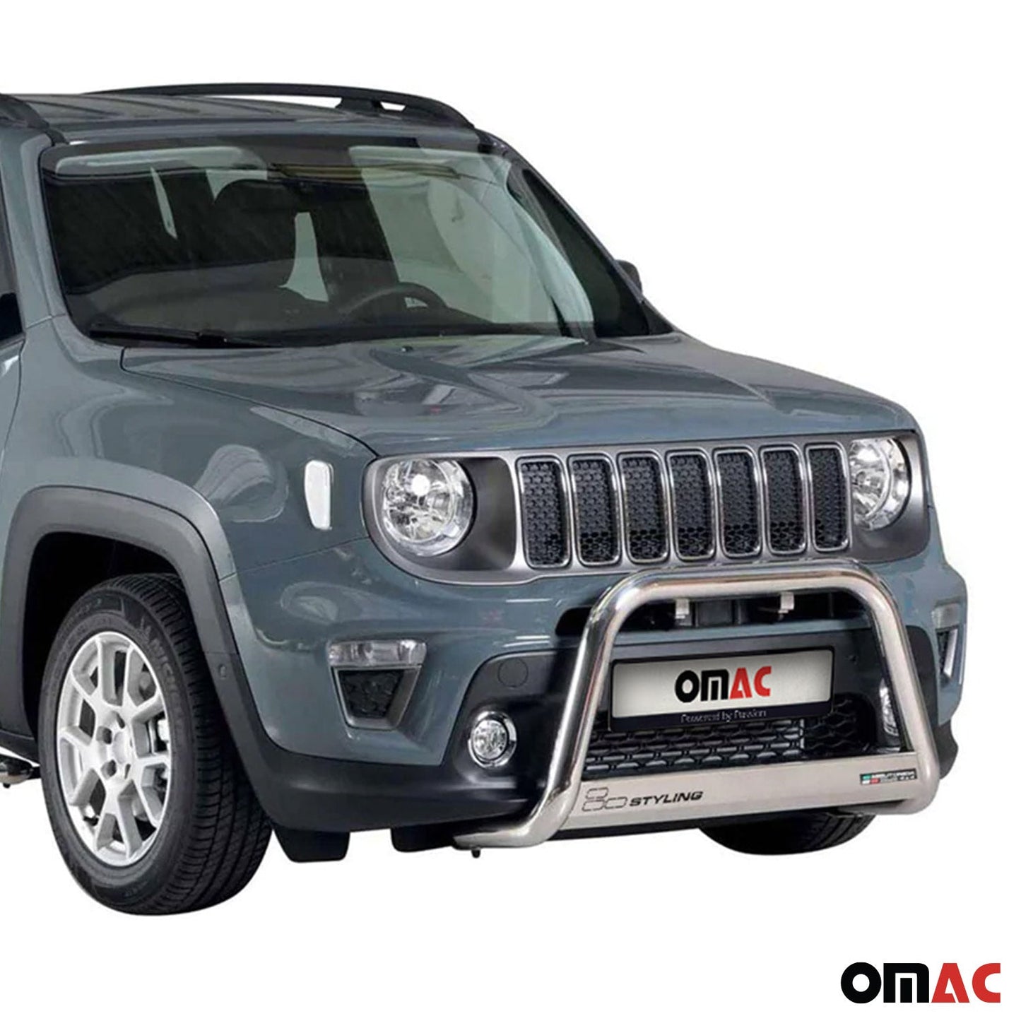 OMAC Bull Bar Push Front Bumper Grille for Jeep Renegade 2019-2023 Silver 1 Pc 1708MSBB086F