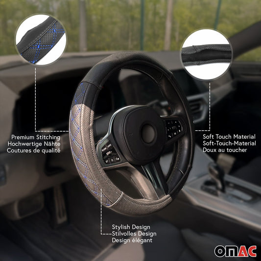 14.5-15.5’’ Steering Wheel Cover Blue Stitch Leather Anti-slip Breathable