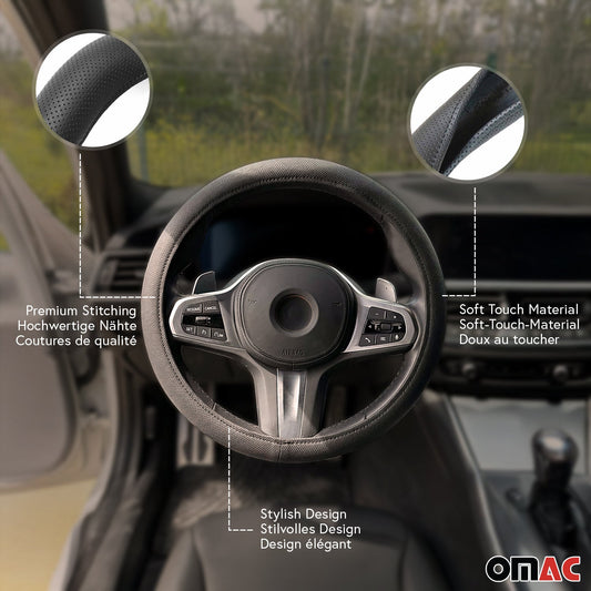 14.5-15.5’’ Steering Wheel Cover Black Dotted Leather Anti-slip Breathable