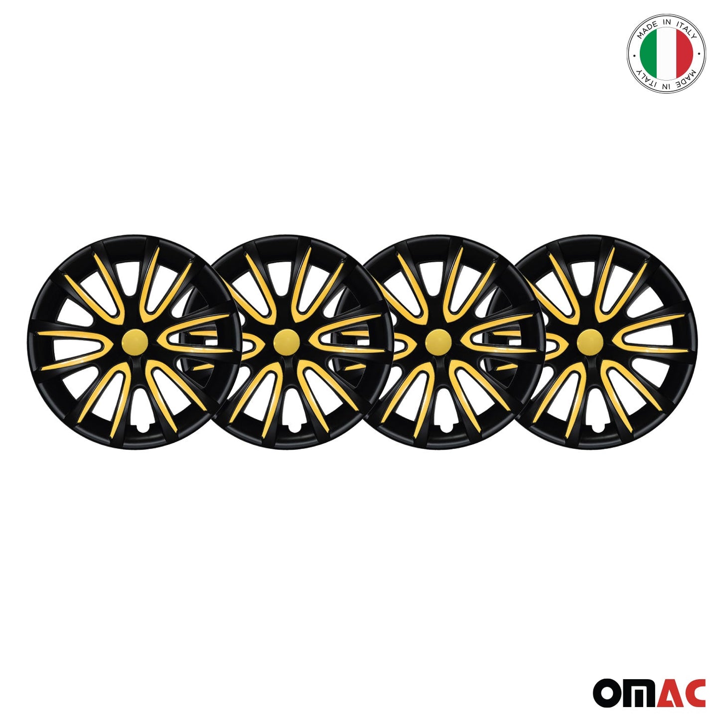 Bicolo Hub Caps Wheel Cover 14" Black Matt & Yellow Full Set 4 pcs.