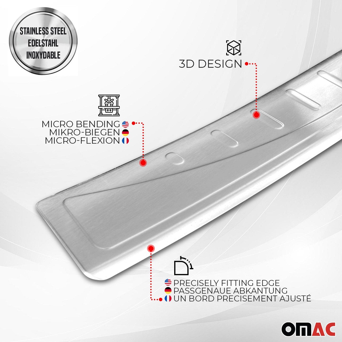 OMAC Rear Bumper Sill Cover Protector Guard for Audi SQ7 Q7 2017-2023 Brushed Steel 1119093T