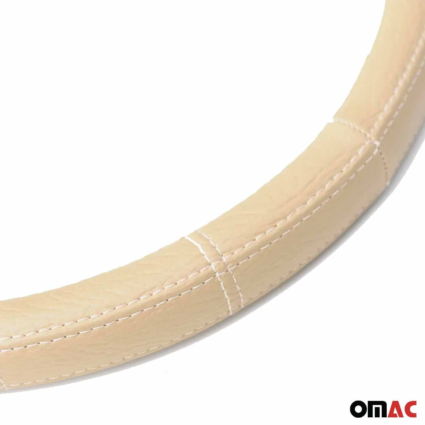 14.5-15.5’’ Steering Wheel Cover Beige Leather Anti-slip Breathable